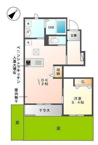 フィオーレII(1LDK/1階)の間取り写真