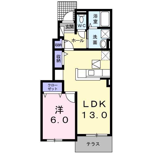 ソラーナ II(1LDK/1階)の間取り写真