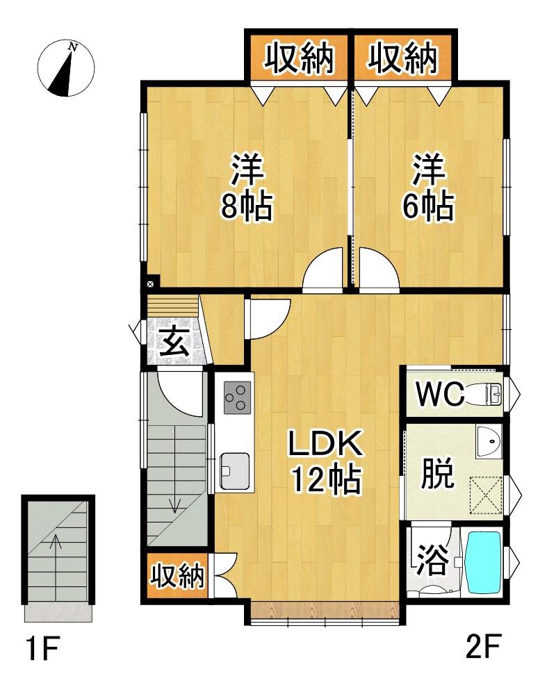 プライムコートS(2LDK/2階)の間取り写真