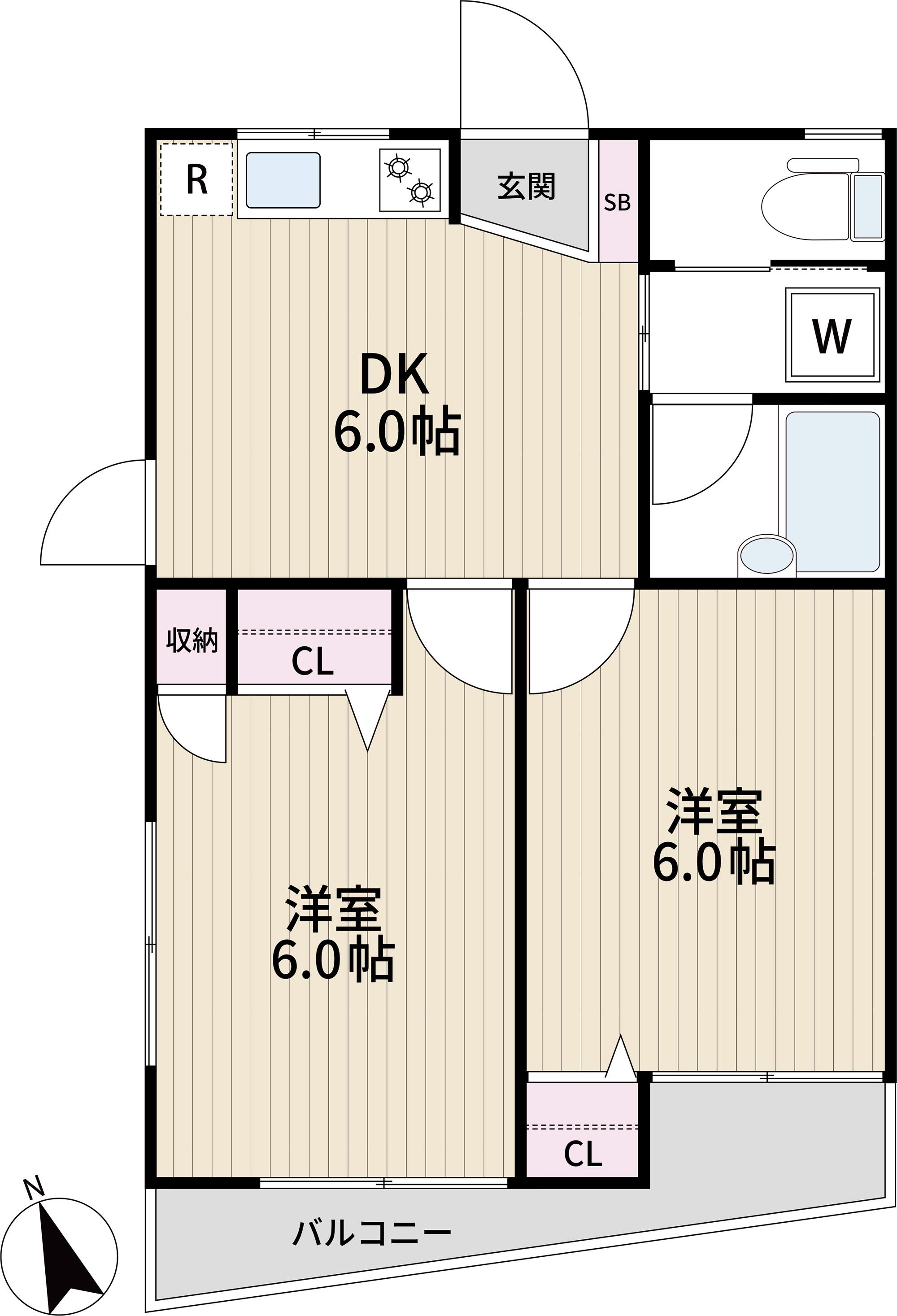 古賀マンション有明(2DK/3階)の間取り写真