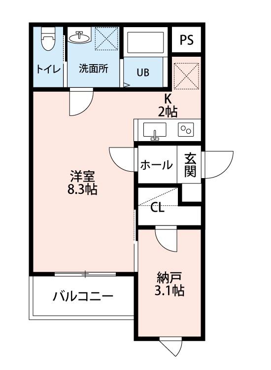 OUTRIGGER六十人町(1SK/2階)の間取り写真