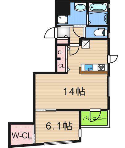 サンシャイン粉浜(1LDK/3階)の間取り写真