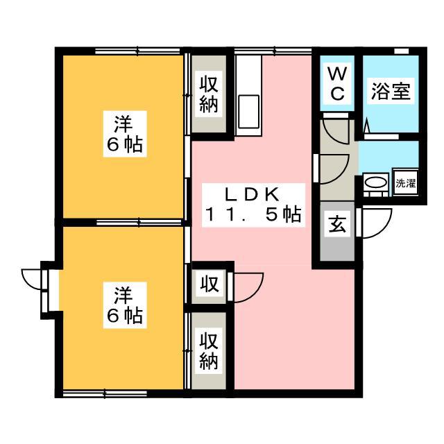ウエストヴィレッヂII(2LDK/1階)の間取り写真
