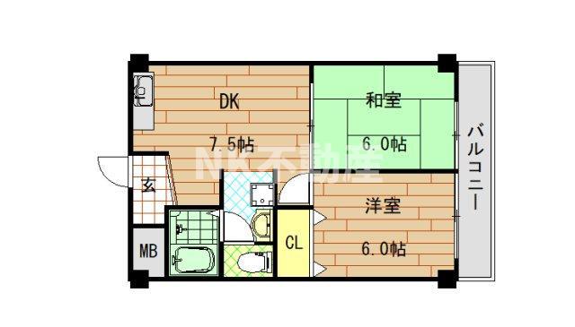 サンハイツ大和I(2DK/3階)の間取り写真