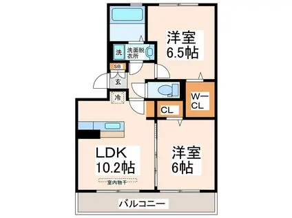プレル八景水谷(2LDK/3階)の間取り写真