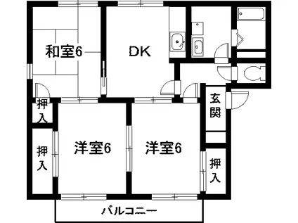 フレグランス市道A棟(3DK/2階)の間取り写真
