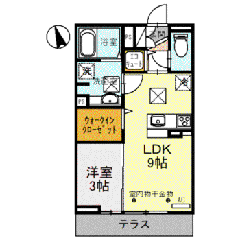 サニーガーデン日之出(1LDK/1階)の間取り写真
