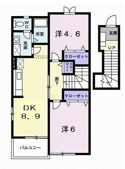 ミニョンひな(2DK/2階)の間取り写真