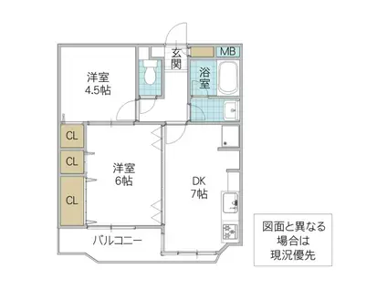 ピアステージ勝田(2DK/3階)の間取り写真