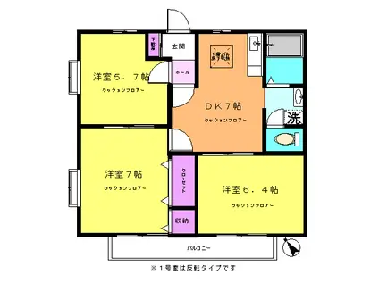 ラ・エスキナA棟(3DK/1階)の間取り写真