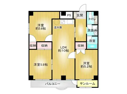 ビルトマンション西宮(3LDK/5階)の間取り写真