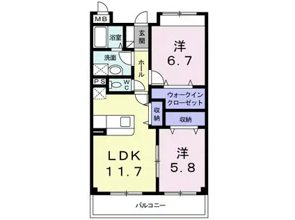 メイユール・A(2LDK/1階)の間取り写真