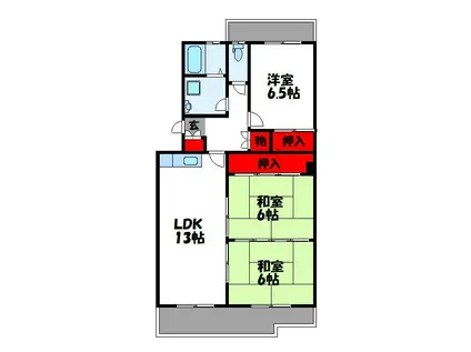 プレジオ篠栗(3LDK/4階)の間取り写真