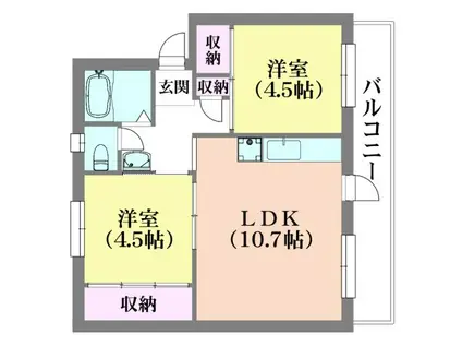 ドミールサニー君影(2LDK/4階)の間取り写真
