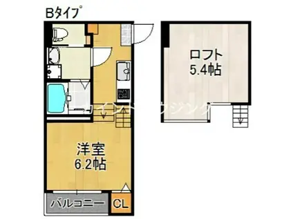 ハーモニーテラス清水丘II(1K/1階)の間取り写真