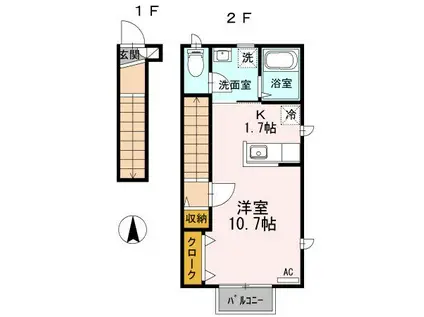 アークグレイスⅢ(ワンルーム/2階)の間取り写真