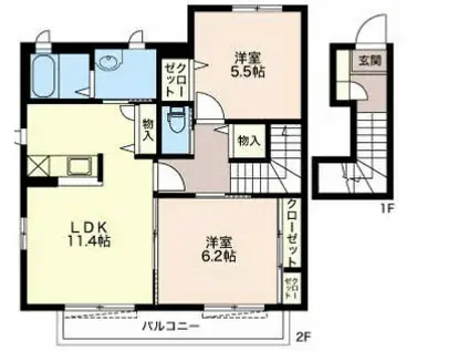 KIコーポレーション上ノ畑B(2LDK/2階)の間取り写真