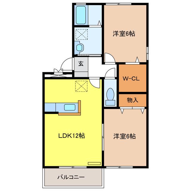ルミエールA(2LDK/2階)の間取り写真