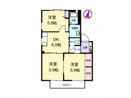 Mレーペン A棟(3DK/2階)の間取り写真