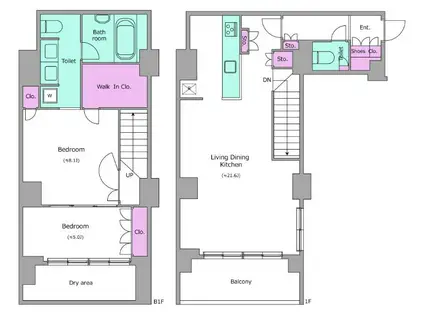 レジディア輪(2LDK/B1階)の間取り写真