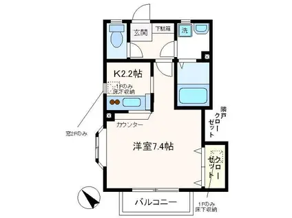 プレミールII(1K/1階)の間取り写真