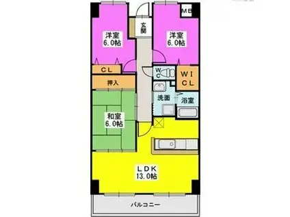 荒江グリーンハイツ(3LDK/2階)の間取り写真