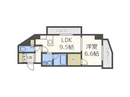 ダイナシティ北浜(1LDK/6階)の間取り写真