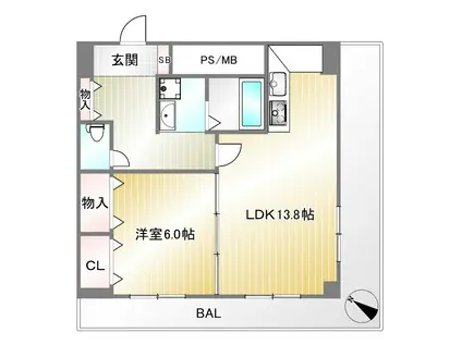 ブルームライフ兵庫(1LDK/12階)の間取り写真