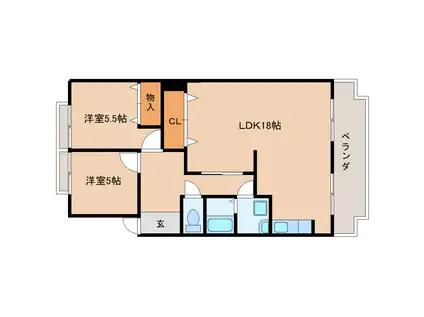 ハイネスモリ(2LDK/3階)の間取り写真