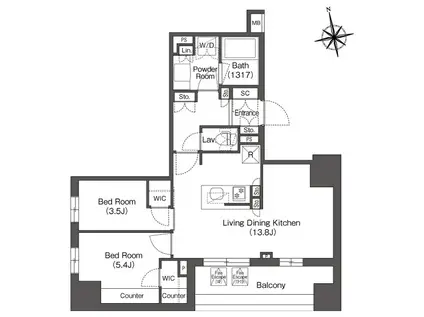 コンフォリア東上野(2LDK/13階)の間取り写真