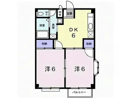 レインボータウンB(2DK/2階)の間取り写真