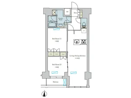 BRILLIA IST 池尻大橋(2LDK/6階)の間取り写真