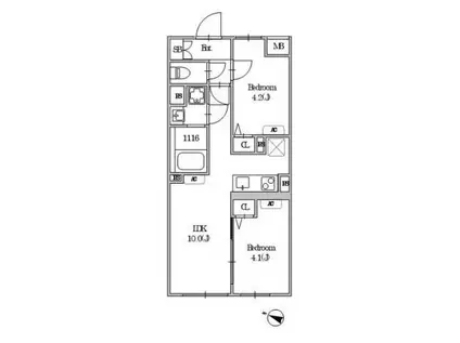 GRANPASEO中野III(2LDK/4階)の間取り写真