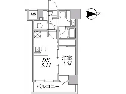 シーフォルム住吉(1DK/9階)の間取り写真