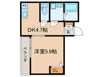 ベイコート(1DK/3階)の間取り写真