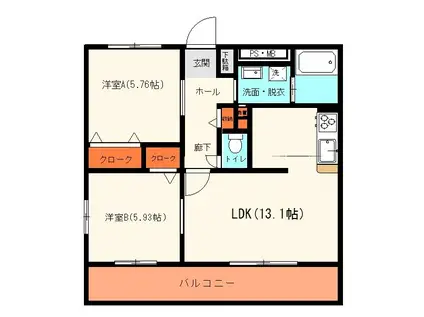 フォンス出水II(2LDK/1階)の間取り写真