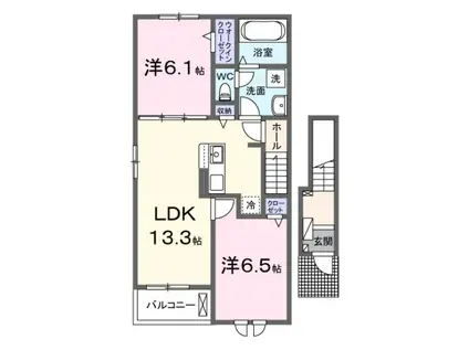 メゾングレーヌ勝原A(2LDK/2階)の間取り写真