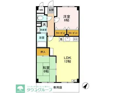 グランデ朝日(2LDK/1階)の間取り写真