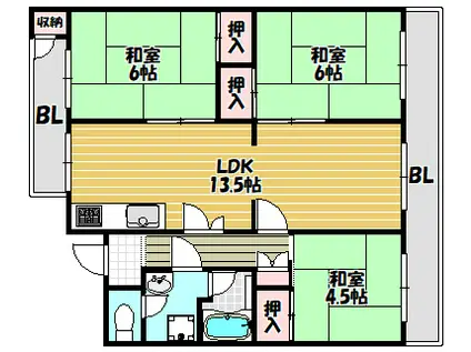 住道駅前9号棟(3LDK/4階)の間取り写真