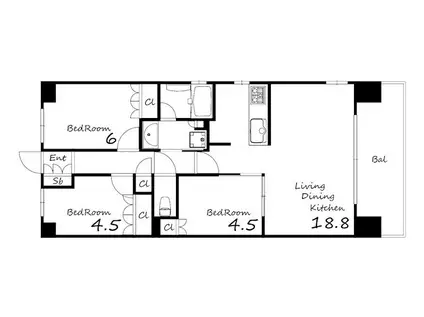 ワコーレ新神戸グランビュー(3LDK/12階)の間取り写真