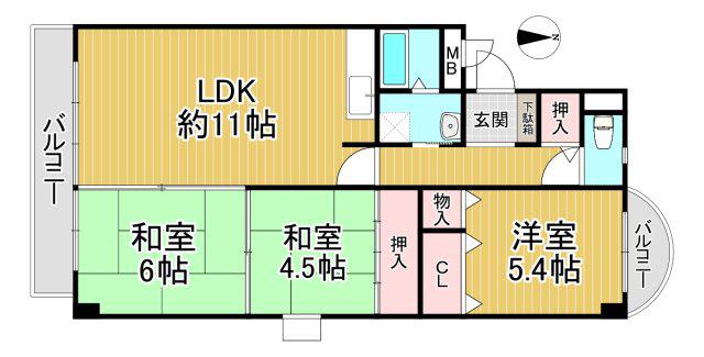 サンセリテ宝塚(3LDK/3階)の間取り写真