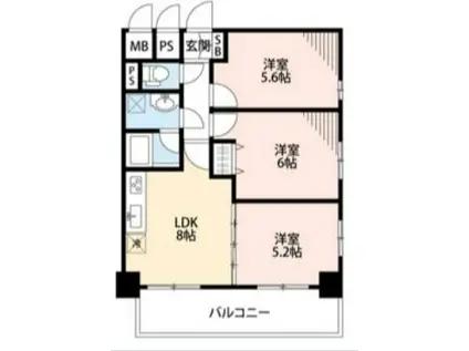 ライオンズマンション箱崎町(3LDK/4階)の間取り写真