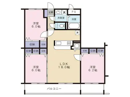 中央ブレインB(3LDK/3階)の間取り写真