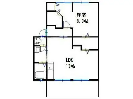 ハイツサンライフ C・D(1LDK/1階)の間取り写真