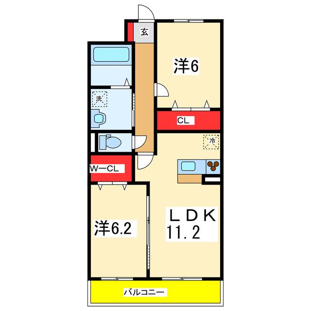 ウィステリアII(2LDK/1階)の間取り写真
