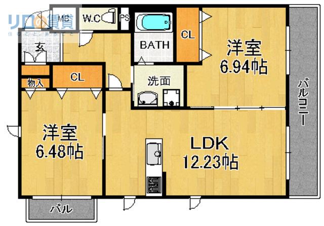 べレオ宝塚(2LDK/1階)の間取り写真
