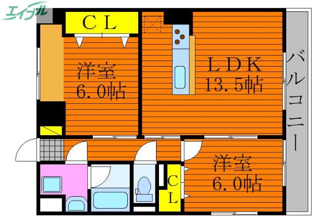グランスクエア岡山駅西(2LDK/7階)の間取り写真