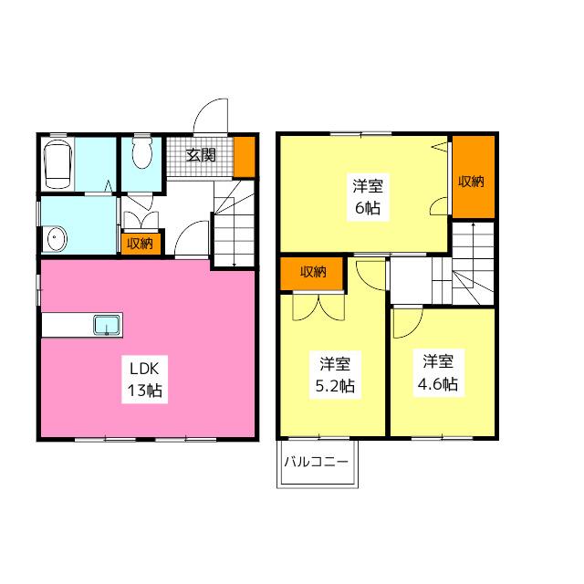 パンテス柏原 D館(3LDK/1階)の間取り写真