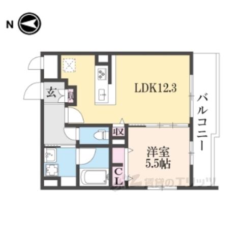 グランドール京都(1LDK/5階)の間取り写真