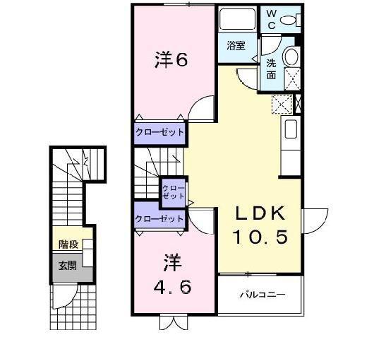 SUNRISEあゆみII(2LDK/2階)の間取り写真